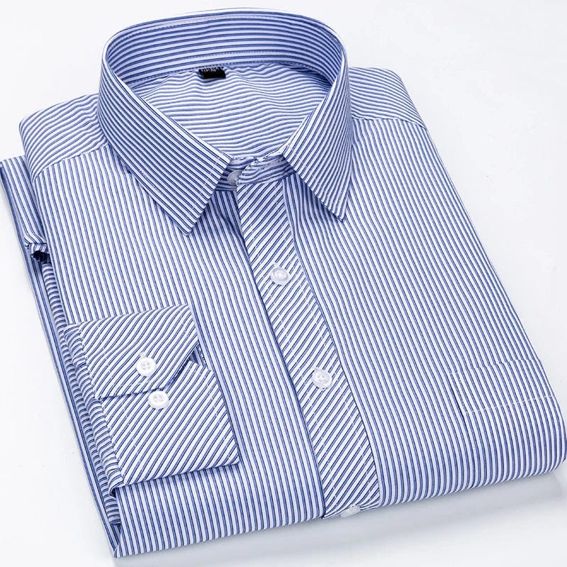8XL 7XL 6XL Plus Size Men Long Sleeved Shirt Mens Business Casual Slim Fit Shirts Men Striped Dress Work Social Dress Shirt - SHOWLU FASHION STORE