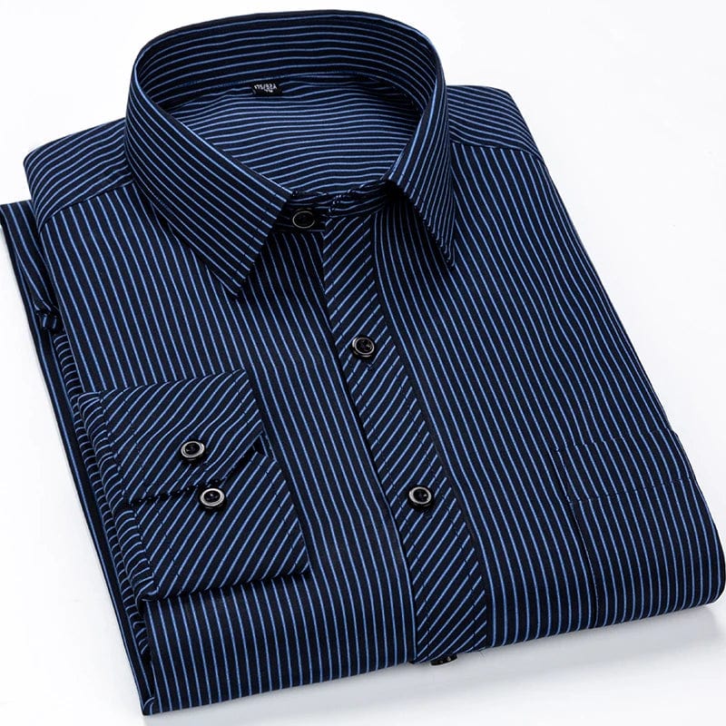 8XL 7XL 6XL Plus Size Men Long Sleeved Shirt Mens Business Casual Slim Fit Shirts Men Striped Dress Work Social Dress Shirt - SHOWLU FASHION STORE