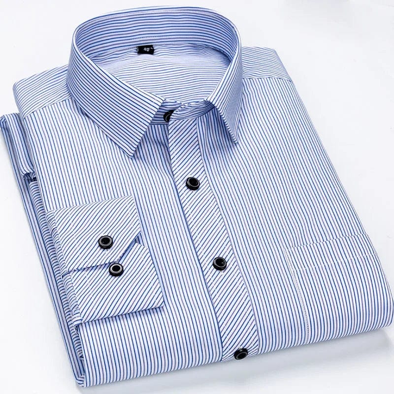 8XL 7XL 6XL Plus Size Men Long Sleeved Shirt Mens Business Casual Slim Fit Shirts Men Striped Dress Work Social Dress Shirt - SHOWLU FASHION STORE