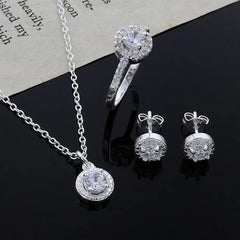 Anel Demosthene General Store 0 925 Sterling silver Cute Solid Christmas gift noble fashion elegant women shiny crystal CZ necklace earring ring jewelry Set