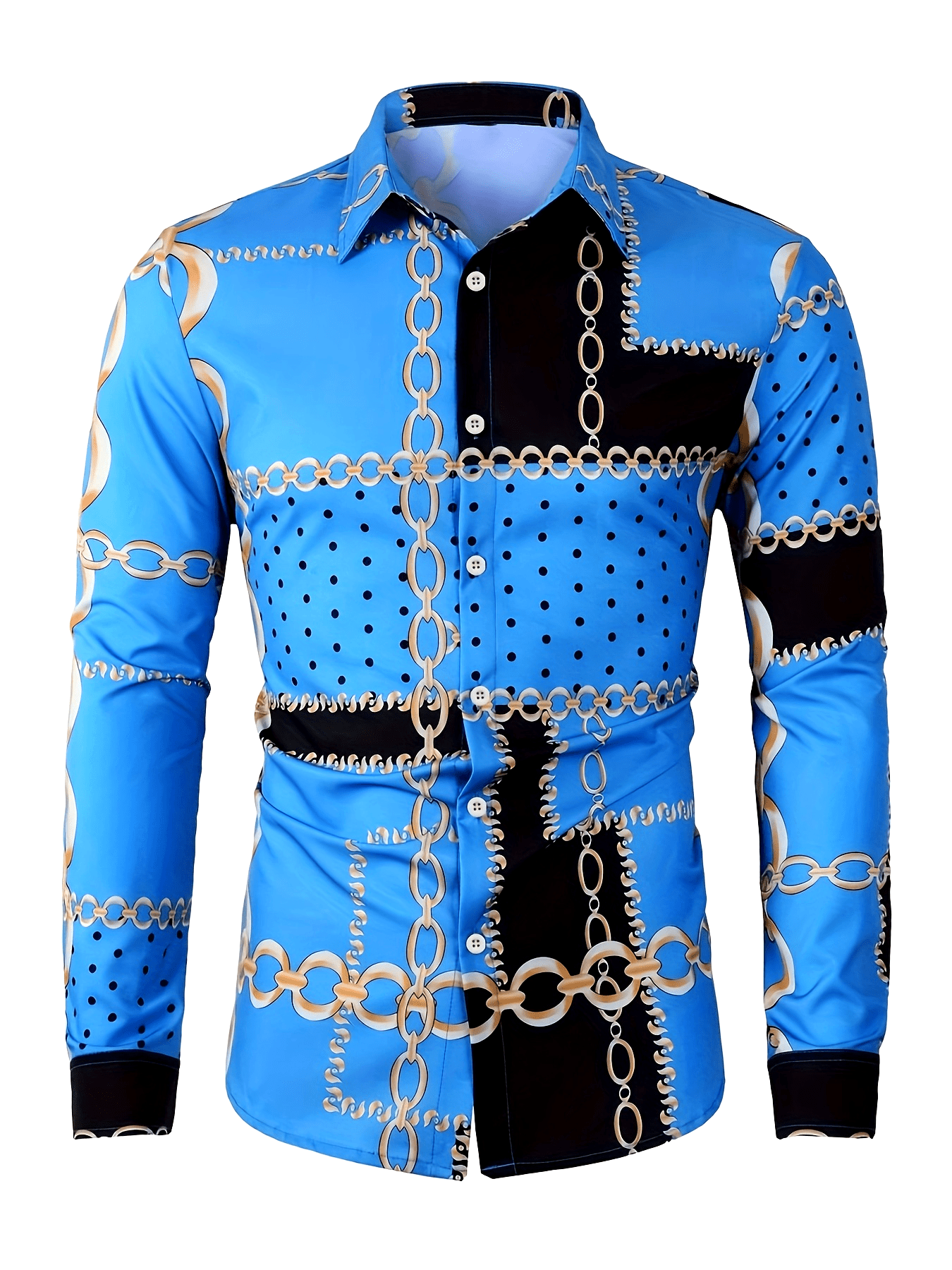 Men's Color Block Chains Graphic Print Shirt, Casual Lapel Button Up Long Sleeve Shirt For Spring Fall Outdoor Activities Party Gift SHOWLU FASHION STORE