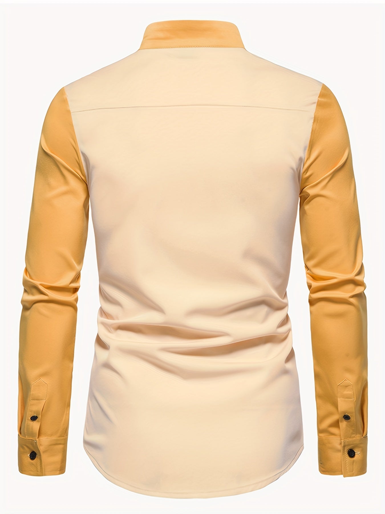 [Glossy Fabric] Stylish Men's Color Block Henley Shirt with Unique Slant Button Detail - Casual Stand Collar, Long Sleeve, Polyester Blend, Machine Washable - Perfect for All Seasons SHOWLU FASHION STORE