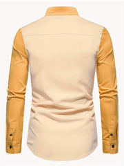 [Glossy Fabric] Stylish Men's Color Block Henley Shirt with Unique Slant Button Detail - Casual Stand Collar, Long Sleeve, Polyester Blend, Machine Washable - Perfect for All Seasons SHOWLU FASHION STORE