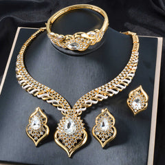 1 Set Elegant Copper Jewelry for Women - Luxury Teardrop Pendant Necklace, Bracelet, Ring, and Earrings with Synthetic Zirconia - Middle Eastern Style for Wedding, Party, Ramadan - All-Season Gift Set SHOWLU FASHION STORE