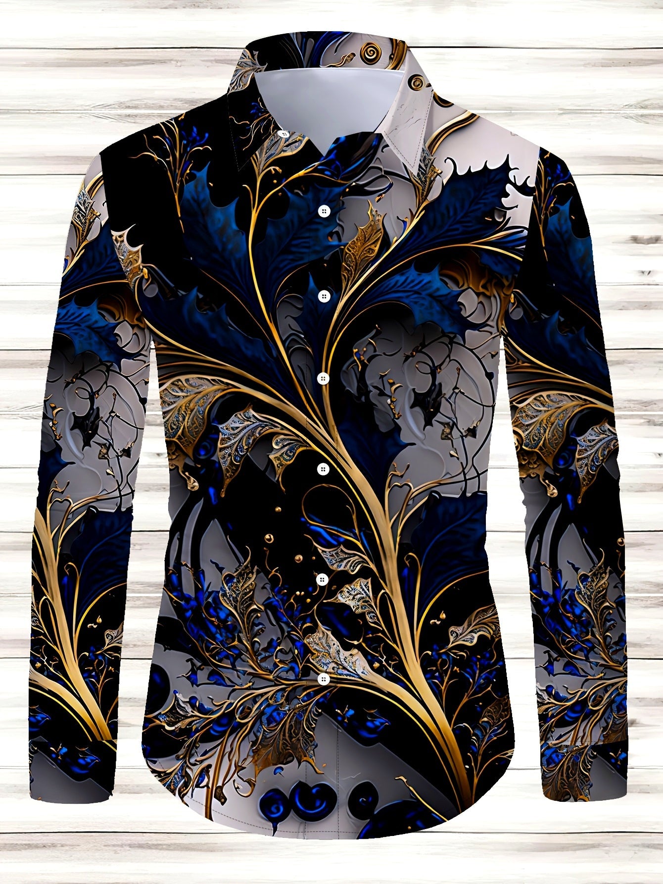 Men's Retro Floral Patterns Print Long Sleeve Shirt For Spring And Fall, Casual Comfy Shirt As Gift SHOWLU FASHION STORE