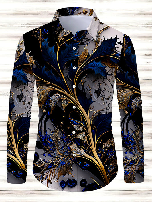 Men's Retro Floral Patterns Print Long Sleeve Shirt For Spring And Fall, Casual Comfy Shirt As Gift SHOWLU FASHION STORE