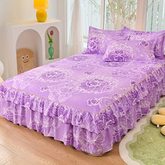 2/3pcs Printing Ruffled Edge Soft Comfortable Breathable Bed Skirt Set (Bed Skirt *1+ Pillowcase*1/2, Without Core) Multiple Sizes Available, All-season Availability, Machine Washable, Mattress Cover, Printing Bedding Set, fo SHOWLU FASHION STORE