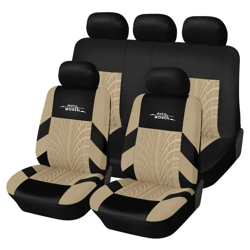 Showlu Fashion Store 0 Beige / China AUTOYOUTH Fashion Tire Track Detail Style Universal Car Seat Covers Fits Most Brand Vehicle Seat Cover Car Seat Protector 4color
