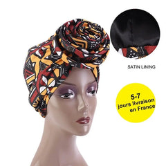 Showlu Store Nation 0 Indian Brown / China African Print Stretch Bandana Head Wrap Long Scarf satin Floral Ankara Dashiki Women Party Turban Headwear Cap Hair Accessories