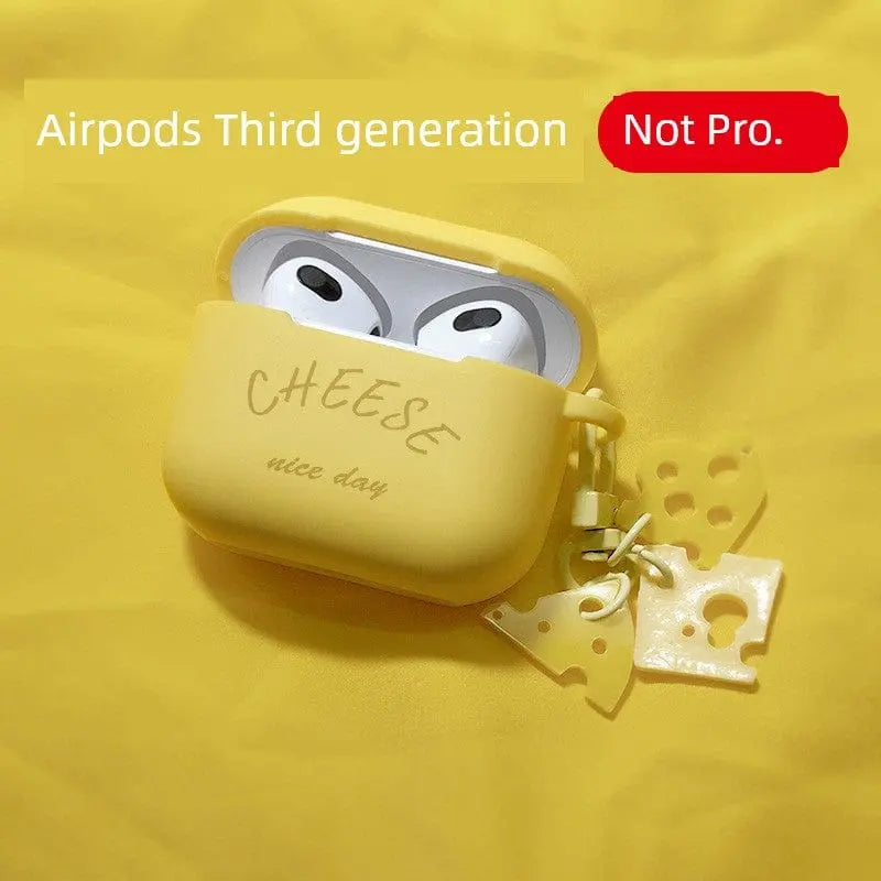Airpodspro2 Protective Case Niche Three Generations 3 Second Generation Silicone Soft Case for Apple Wireless Headset Protective Case Solid Color Ins Style Trendy Cute Cheese AirPods Cute Minimalist IPod - SHOWLU FASHION STORE