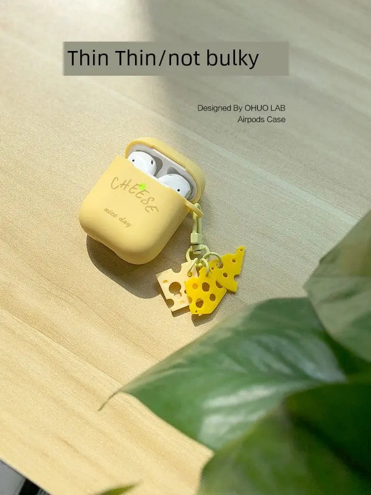 Airpodspro2 Protective Case Niche Three Generations 3 Second Generation Silicone Soft Case for Apple Wireless Headset Protective Case Solid Color Ins Style Trendy Cute Cheese AirPods Cute Minimalist IPod - SHOWLU FASHION STORE