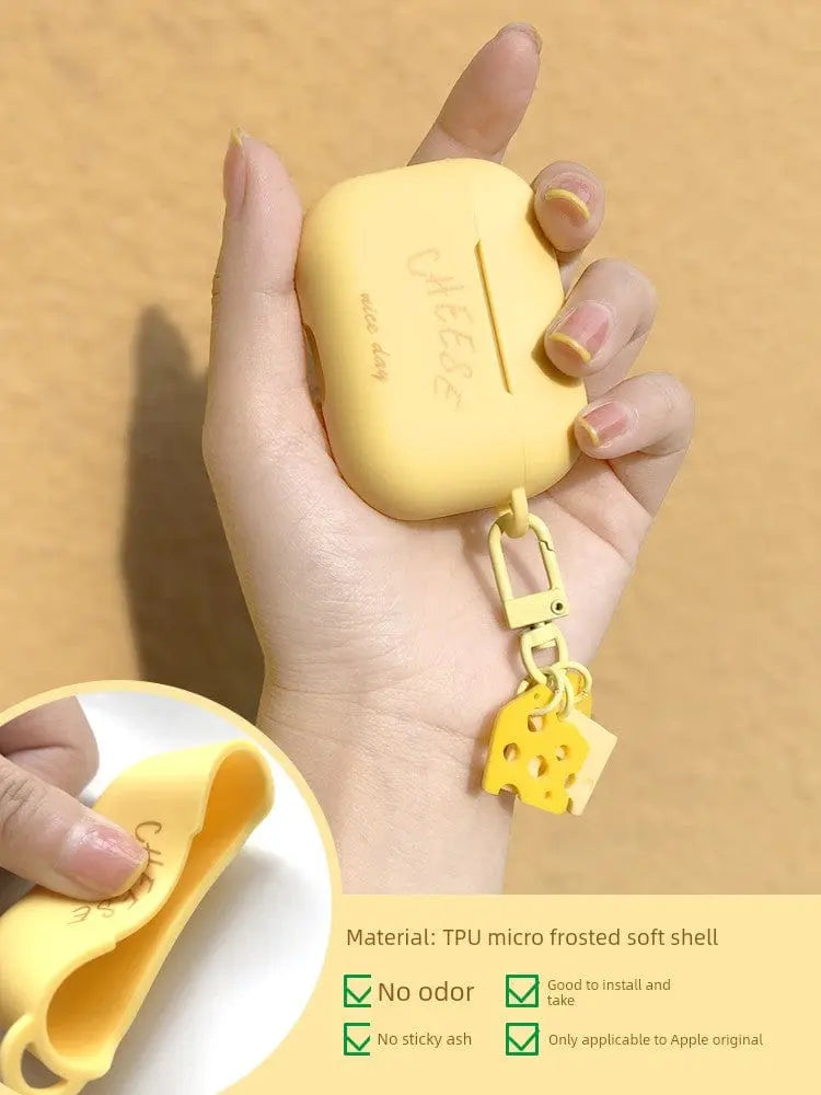 Airpodspro2 Protective Case Niche Three Generations 3 Second Generation Silicone Soft Case for Apple Wireless Headset Protective Case Solid Color Ins Style Trendy Cute Cheese AirPods Cute Minimalist IPod - SHOWLU FASHION STORE