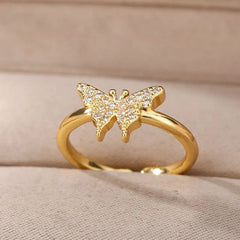 Showlu Store Nation 0 Bee Butterfly Ring For Women Open Adjustable Stainless Steel Cubic Zirconia Moon Heart Finger Ring Elegant Birthday Jewelry 2022