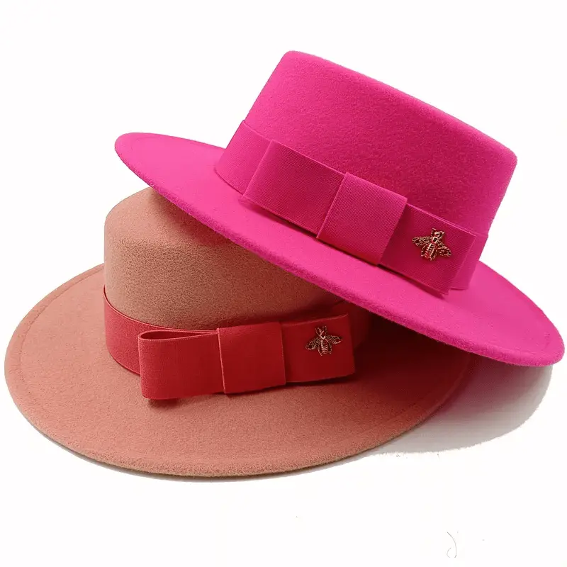 Bow Tie Fedora Hat Winter Round Bumpy Surface Flat Top Bow Tie Elastic Band Men's and Women's Red Jazz Hat Fedora - SHOWLU FASHION STORE