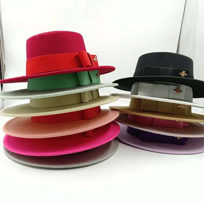 Bow Tie Fedora Hat Winter Round Bumpy Surface Flat Top Bow Tie Elastic Band Men's and Women's Red Jazz Hat Fedora - SHOWLU FASHION STORE