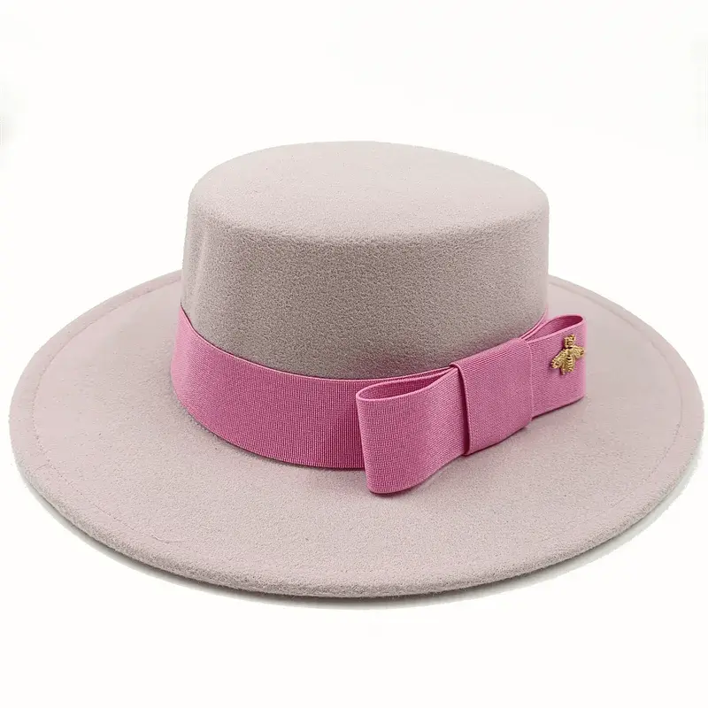 Bow Tie Fedora Hat Winter Round Bumpy Surface Flat Top Bow Tie Elastic Band Men's and Women's Red Jazz Hat Fedora - SHOWLU FASHION STORE
