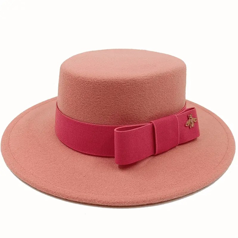 Bow Tie Fedora Hat Winter Round Bumpy Surface Flat Top Bow Tie Elastic Band Men's and Women's Red Jazz Hat Fedora - SHOWLU FASHION STORE