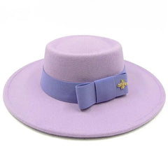 Showlu Fashion Store 13 / 56-58cm / China Bow Tie Fedora Hat Winter Round Bumpy Surface Flat Top Bow Tie Elastic Band Men's and Women's Red Jazz Hat Fedora