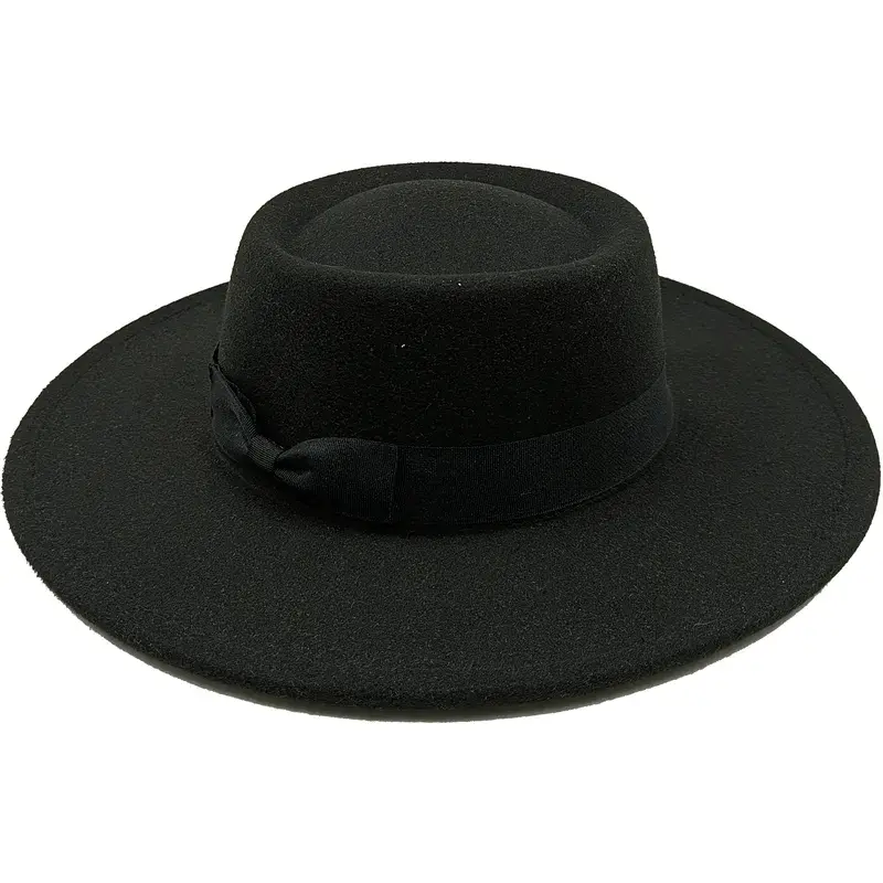 Showlu Fashion Store 42 / 56-58cm / China Bow Tie Fedora Hat Winter Round Bumpy Surface Flat Top Bow Tie Elastic Band Men's and Women's Red Jazz Hat Fedora