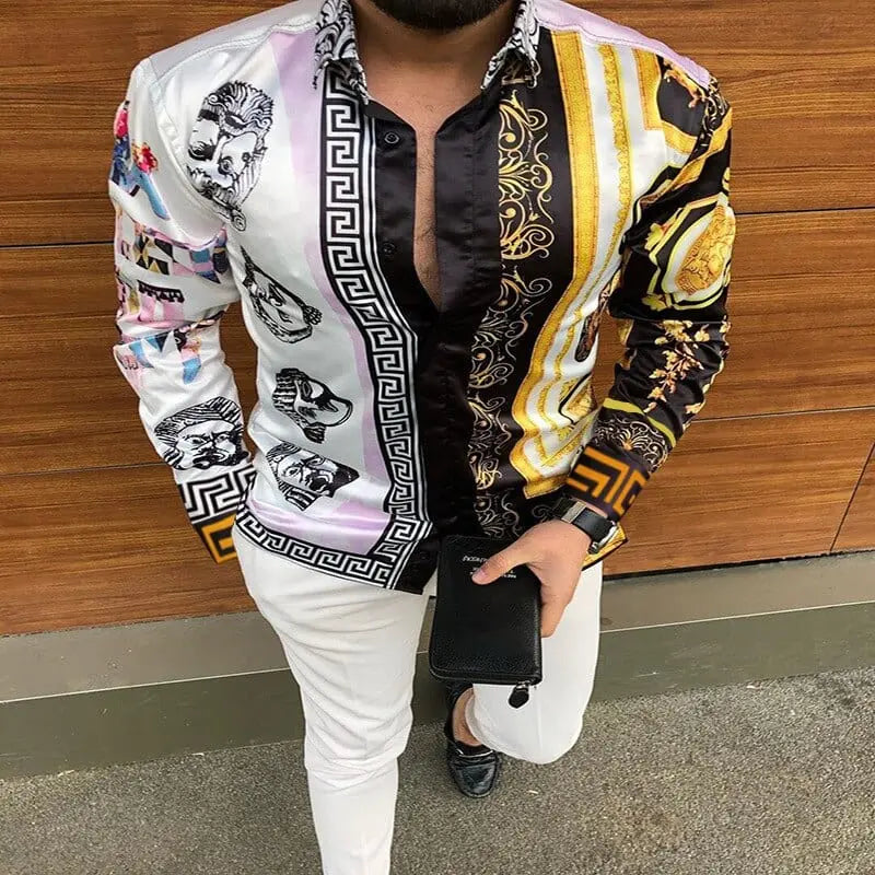 Anel Demosthene General Store 0 04 Print / S Casual Loose Turn-down Collar Mens Shirts Vintage Printing Button Short Sleeve Tops 2021 Summer Men Clothing Fashion Streetwear