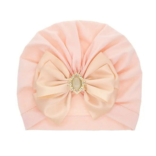 Showlu Fashion Store 0 peach Cute Shining Rhinestone Bowknot Infant Indian Hat Soft Skin-friendly Cotton Baby Girl Caps Turban Fashion Handmade Bows Headwear