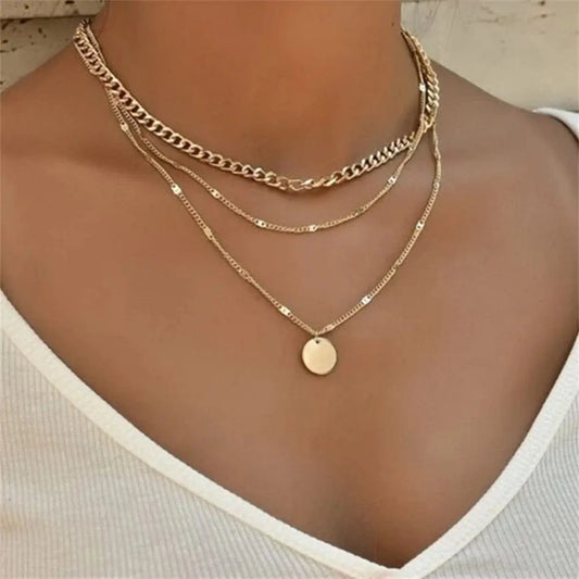 Showlu Fashion Store 0 ENS5161034 EN Charm Fashion Multilayer Gold Color Thick Chain Lock Pendant Necklace 2022 Jewelry Vintage Coin Choker Necklace for Women