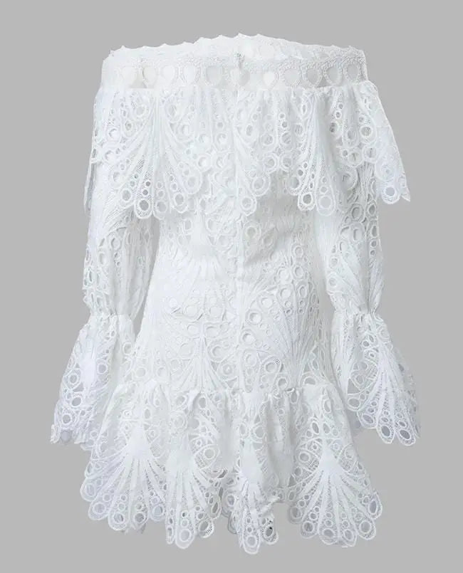 Showlu Fashion Store 0 Elegant Dresses for Women Eyelet Embroidery Off Shoulder Ruffle Hem Party Mini Dress A Line New Fashion 2023 Summer Casual