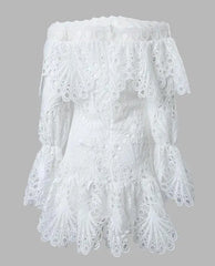 Showlu Fashion Store 0 Elegant Dresses for Women Eyelet Embroidery Off Shoulder Ruffle Hem Party Mini Dress A Line New Fashion 2023 Summer Casual