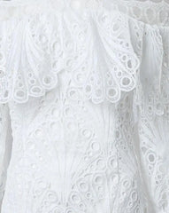 Showlu Fashion Store 0 Elegant Dresses for Women Eyelet Embroidery Off Shoulder Ruffle Hem Party Mini Dress A Line New Fashion 2023 Summer Casual