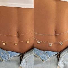 Showlu Fashion Store 0 sku1sku2 Fashion Classic Cute Butterfly Waist Chain Women Simple Thin Basic Sexy Body Chain Jewelry Summer Vacation Accessories