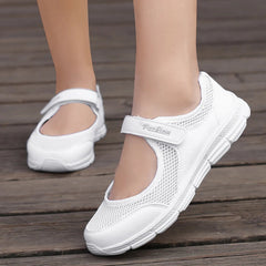 Summer Women Casual Shoes Soft Portable Sneakers Walking Shoes Flat Soles for Women Breathable Slip on White Shoes SHOWLU FASHION STORE