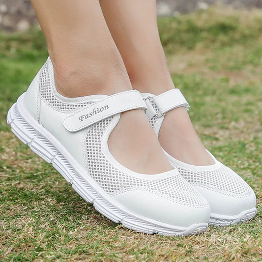 Summer Women Casual Shoes Soft Portable Sneakers Walking Shoes Flat Soles for Women Breathable Slip on White Shoes SHOWLU FASHION STORE