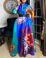 African Dresses for Women Summer African Women Printing Polyester Plus Size Long Dress African Clothes S-5XL SHOWLU FASHION STORE