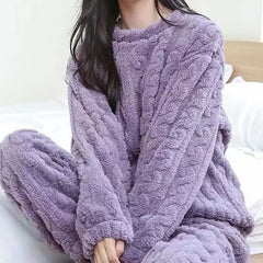 Showlu Fashion Store 0 PURPLE SET / Fit For 40-75KG HELIAR Women Warm 2 Piece Sets Thicken Velvet Ribbed Fleece Set Pullover And Pants Casual Pajama Sets Women Autumn Winter 2023