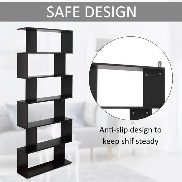 Taupe Shadow Home & Garden HOMCOM Wooden S Shape Bookcase 6 Shelves Storage Display Home Office