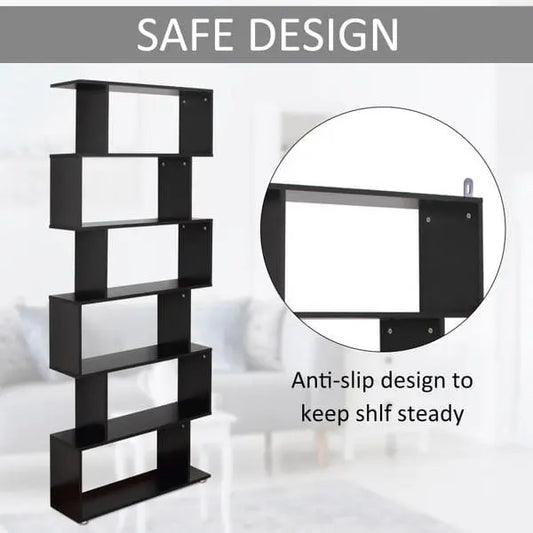 Taupe Shadow Home & Garden HOMCOM Wooden S Shape Bookcase 6 Shelves Storage Display Home Office