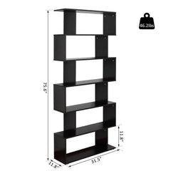 Taupe Shadow Home & Garden HOMCOM Wooden S Shape Bookcase 6 Shelves Storage Display Home Office