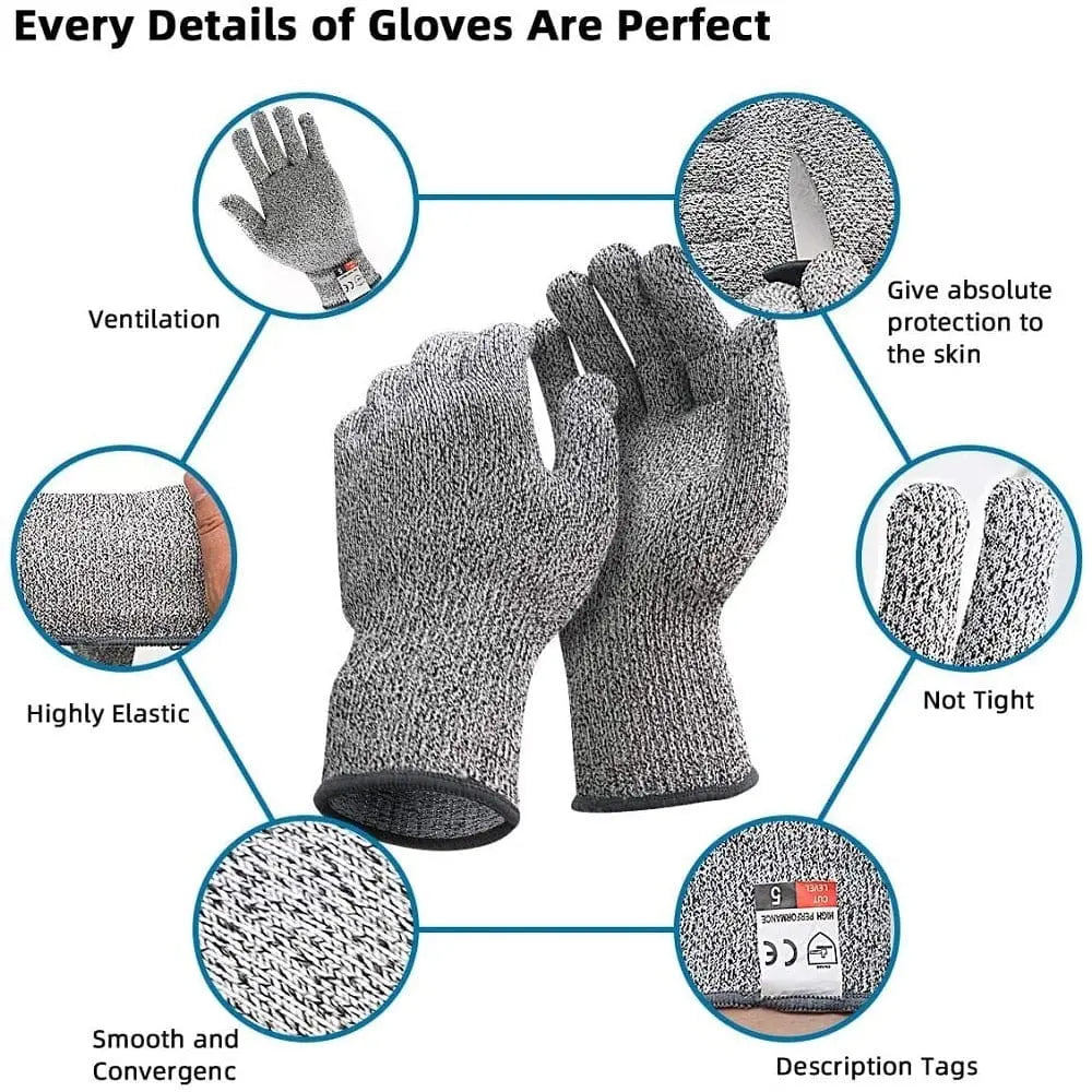 Showlu Fashion Store 0 HPPE Level 5 Safety Anti Cut Gloves High-strength Industry Kitchen Gardening Anti-Scratch Anti-cut Glass Cutting Multi-Purpose
