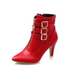 Shoes Women Boots Spring High Heels Ankle Boots Pointed Toe Buckle  Boots Zip Ladies Shoes White Big Size rtg5 SHOWLU FASHION STORE