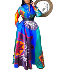 African Dresses for Women Summer African Women Printing Polyester Plus Size Long Dress African Clothes S-5XL SHOWLU FASHION STORE