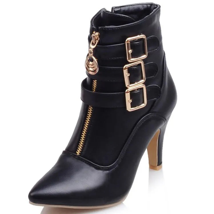 Shoes Women Boots Spring High Heels Ankle Boots Pointed Toe Buckle  Boots Zip Ladies Shoes White Big Size rtg5 SHOWLU FASHION STORE