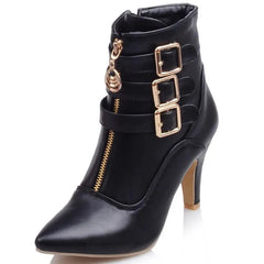 Shoes Women Boots Spring High Heels Ankle Boots Pointed Toe Buckle  Boots Zip Ladies Shoes White Big Size rtg5 SHOWLU FASHION STORE