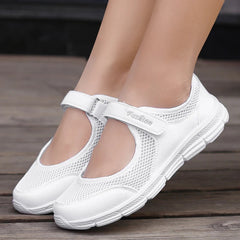 Summer Women Casual Shoes Soft Portable Sneakers Walking Shoes Flat Soles for Women Breathable Slip on White Shoes SHOWLU FASHION STORE