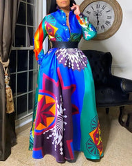 African Dresses for Women Summer African Women Printing Polyester Plus Size Long Dress African Clothes S-5XL SHOWLU FASHION STORE