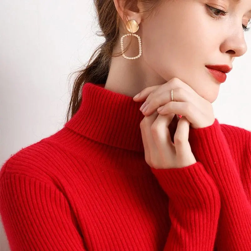 Showlu Fashion Store 0 RED / One Size Heliar Women Fall Turtleneck Sweater Knitted Soft Pullovers Cashmere Jumpers Basic Soft Sweaters For Women 2023 Autumn Winter