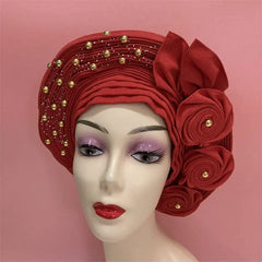 High Quality African Nigeria Gele Elegant Helmet With Stones Headband Turban Head Scarf Head - Hat Auto Gele Brand New Hats 7L5191 - SHOWLU FASHION STORE