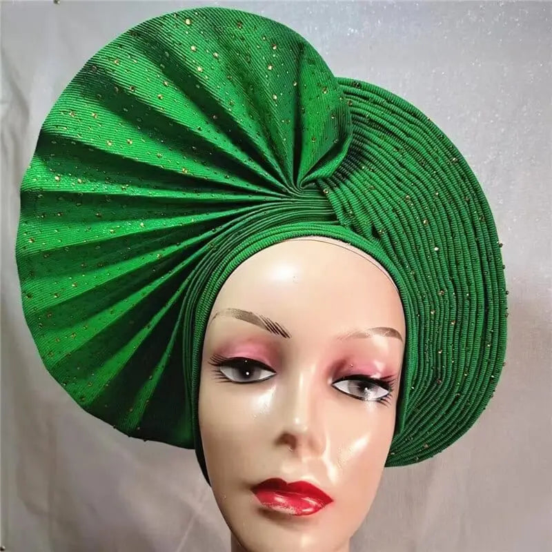 High Quality African Nigeria Gele Elegant Helmet With Stones Headband Turban Head Scarf Head - Hat Auto Gele Brand New Hats 7L5191 - SHOWLU FASHION STORE