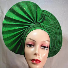High Quality African Nigeria Gele Elegant Helmet With Stones Headband Turban Head Scarf Head - Hat Auto Gele Brand New Hats 7L5191 - SHOWLU FASHION STORE