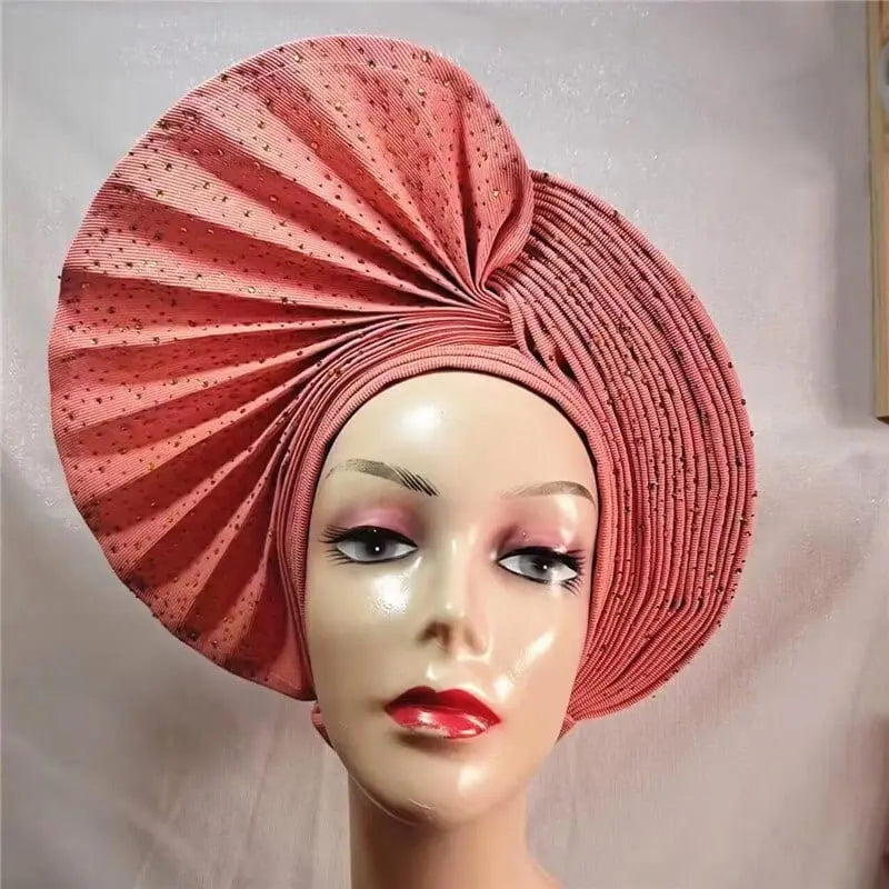 High Quality African Nigeria Gele Elegant Helmet With Stones Headband Turban Head Scarf Head - Hat Auto Gele Brand New Hats 7L5191 - SHOWLU FASHION STORE