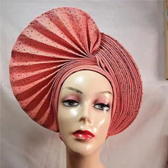 High Quality African Nigeria Gele Elegant Helmet With Stones Headband Turban Head Scarf Head - Hat Auto Gele Brand New Hats 7L5191 - SHOWLU FASHION STORE